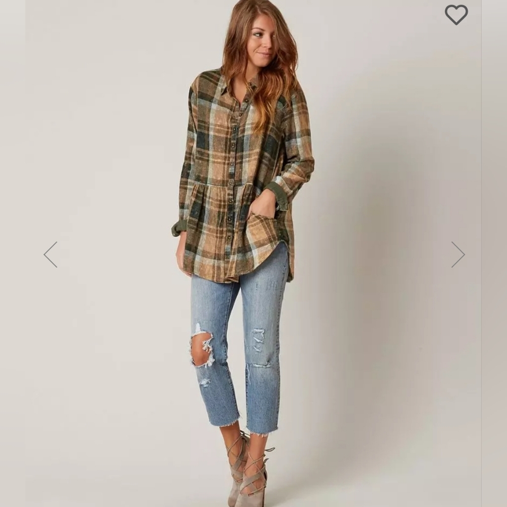 Free People Easy Street Plaid Button-Down Shirt  With Pockets!